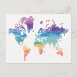 Weltkarte der Wasserfarben Postkarte