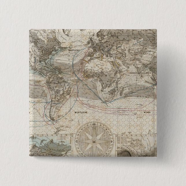 Weltkarte des Luftflusses Button (Vorderseite)