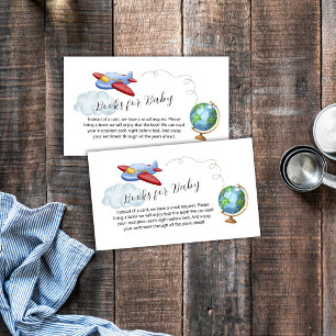 Weltkarte Flugzeug Bücher Baby Shower Begleitkarte