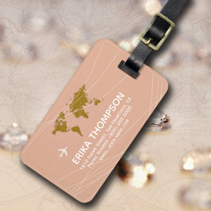 Weltkarte für benutzerdefinierte Rose Dusty Travel Gepäckanhänger
