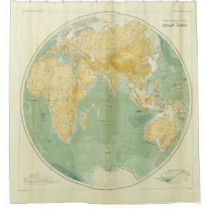Weltkarte für den Indischen Ozean, Europa, Asien, Duschvorhang