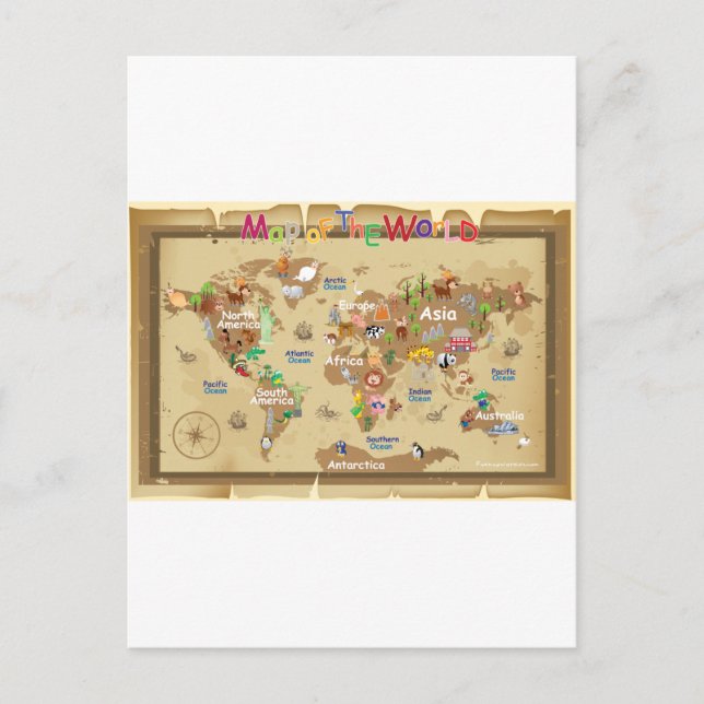Weltkarte für Kinder - erdige Töne Postkarte (Vorderseite)