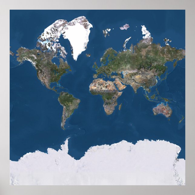 Weltkarte für Satelliten-echte Farben Poster (Vorne)