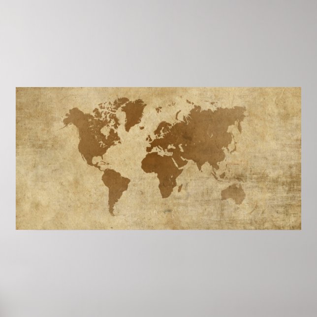 Weltkarte für verblichenes Pergament Poster (Vorne)