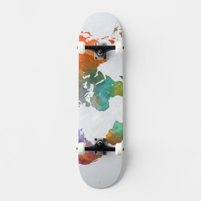 Weltkarte für Wasserfarbe Skateboard (Vorderseite)