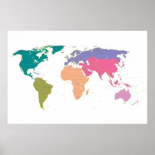 Weltkarte gefärbt durch Kontinente Poster