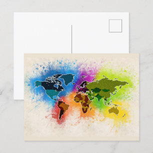Weltkarte Geographie Wasserfarbe Reise Urlaub Kuns Postkarte
