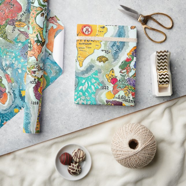 Weltkarte  geschenkpapier (Kunsthandwerk)