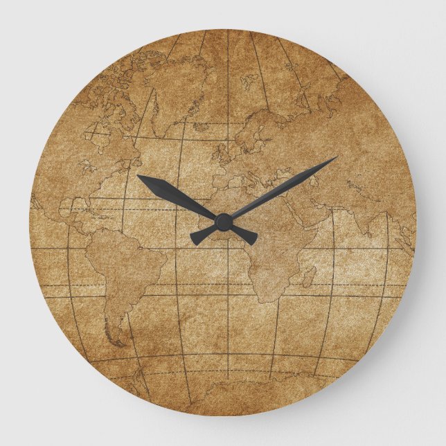 Weltkarte: Global Exploration Guide Große Wanduhr (Vorderseite)