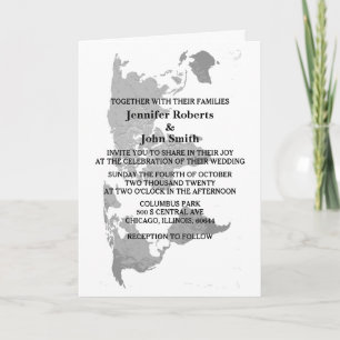 Weltkarte Gray White Simple Modern Wedding 2023 Einladung