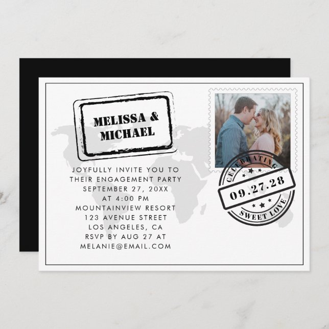 Weltkarte-Hochzeit in Urlaubsort-Engagement-Partei Einladung (Vorne/Hinten)