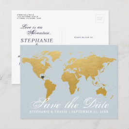 Weltkarte - Hochzeit in Urlaubsort Save the Date Ankündigungspostkarte