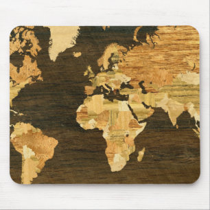 Weltkarte Holz Mousepad