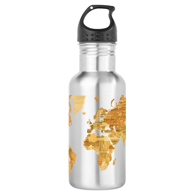Weltkarte Holz Trinkflasche (Vorderseite)