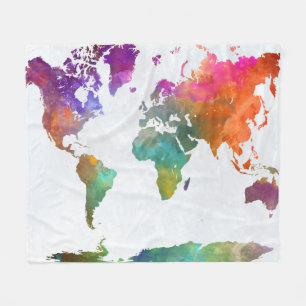 Weltkarte im Aquarell Fleecedecke