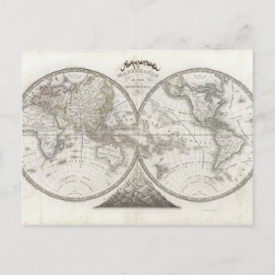 Weltkarte in 2 Hemisphären Postkarte