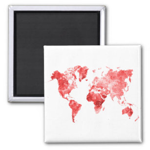 Weltkarte in Aquarell Rot Magnet