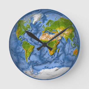 Weltkarte in einem Kreis Runde Wanduhr