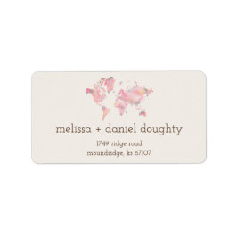 Weltkarte in rosa Farbtönen für Hochzeiten oder Ve Adressaufkleber