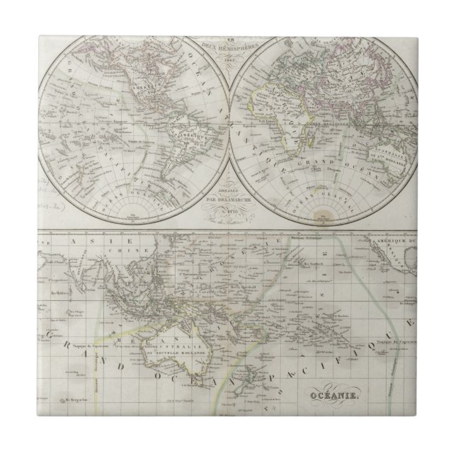 Weltkarte in zwei Hemisphären Fliese (Vorderseite)