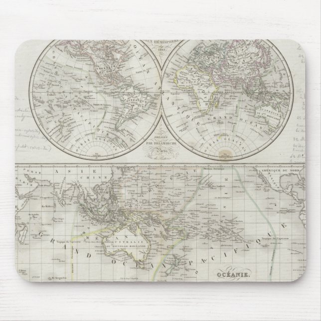 Weltkarte in zwei Hemisphären Mousepad (Vorne)