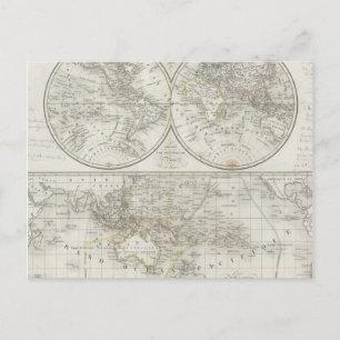 Weltkarte in zwei Hemisphären Postkarte