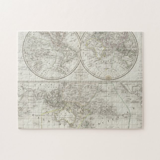 Weltkarte in zwei Hemisphären Puzzle (Horizontal)
