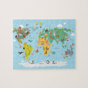 Weltkarte Kinder Cartoon Puzzle
