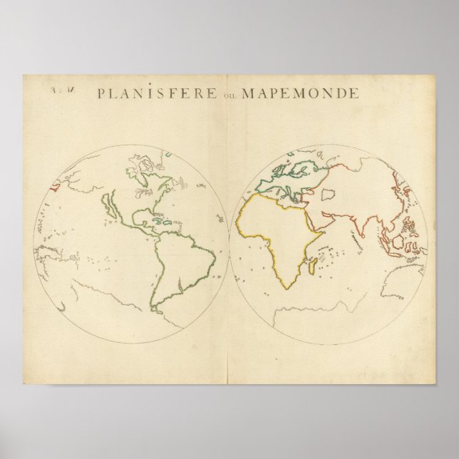 Weltkarte Kontur 2 Poster (Vorne)