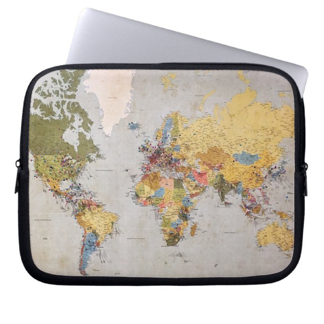 Weltkarte Laptopschutzhülle (Vorderseite)