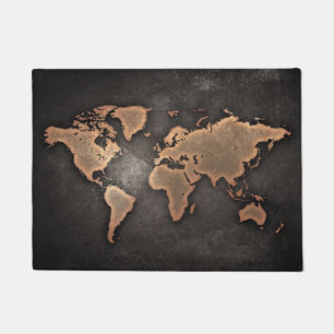 Weltkarte Leder geographisch braun Fußmatte
