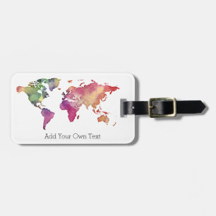 Weltkarte mit Aquarellfarben Ihren eigenen Text be Gepäckanhänger
