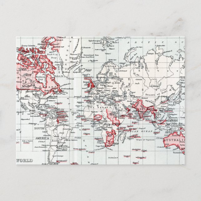 Weltkarte mit britischen Sitzungsszenarien im Jahr Postkarte (Vorderseite)