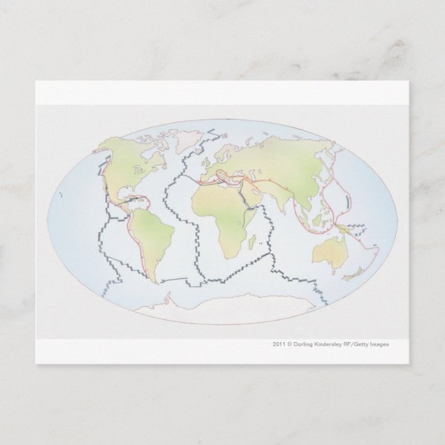 Weltkarte mit den Plattenrändern Postkarte (Vorderseite)