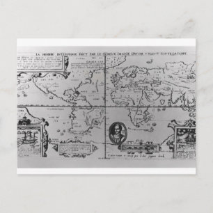 Weltkarte mit Einzelheiten zu den Expeditionen Postkarte