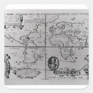 Weltkarte mit Einzelheiten zu den Expeditionen Quadratischer Aufkleber