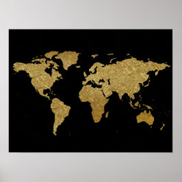 Weltkarte mit goldener Farbe Poster