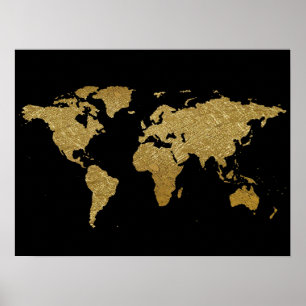 Weltkarte mit goldener Farbe Poster