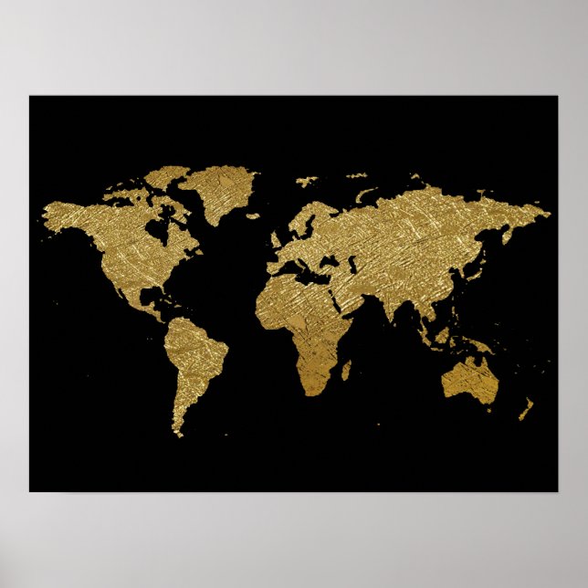 Weltkarte mit goldener Farbe Poster (Vorne)