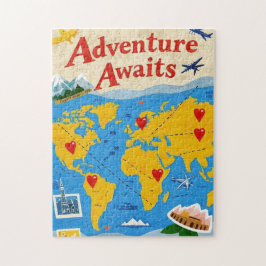 Weltkarte mit herzlichen Buttonen und Sehenswürdig Puzzle