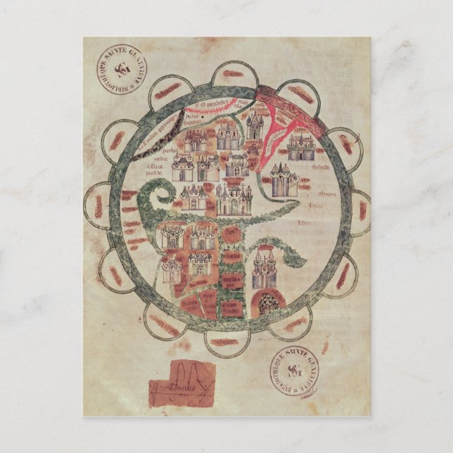 Weltkarte mit Jerusalem im Zentrum Postkarte (Vorderseite)