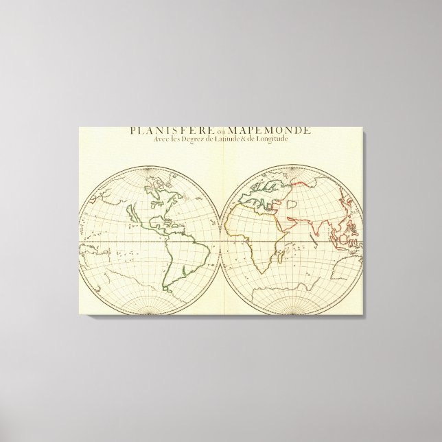 Weltkarte mit Latitude und Longititude Leinwanddruck (Vorderseite)