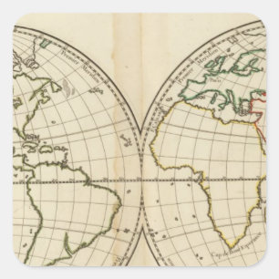 Weltkarte mit Latitude und Longititude Quadratischer Aufkleber