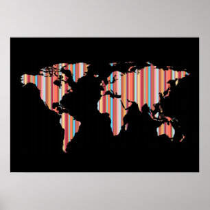 Weltkarte mit Streifen Poster