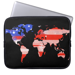 Weltkarte mit US-Flagge Laptopschutzhülle