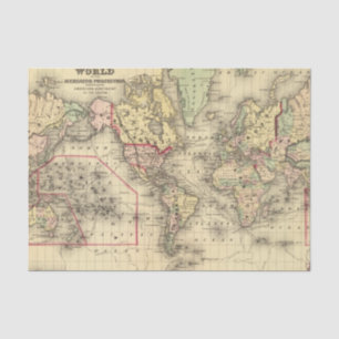 Weltkarte mit Wegen der Forscher See Seidenpapier