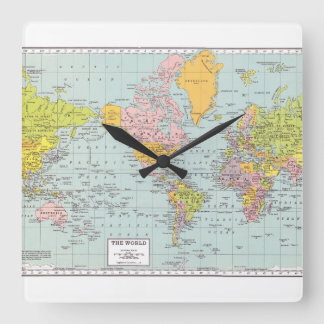 Weltkarte mit weißer Grenze Quadratische Wanduhr