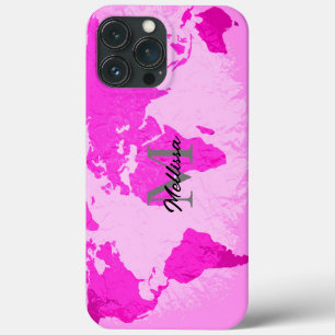 Weltkarte Monogramme Reisende Rosa Lila Case-Mate iPhone Hülle