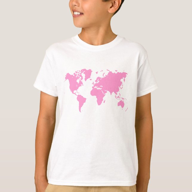 Weltkarte - Rosa T-Shirt (Vorderseite)