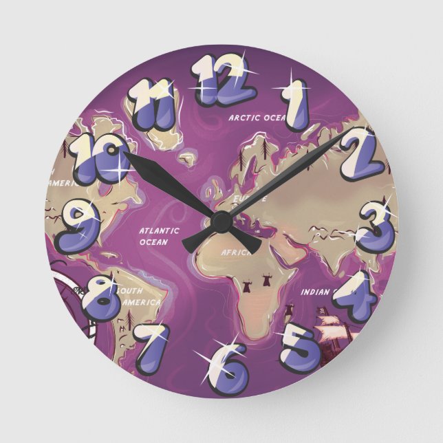 Weltkarte Runde Wanduhr (Vorderseite)
